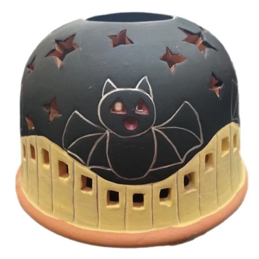 HALLOWEEN Terracotta Fairy Lamp Cat Bat